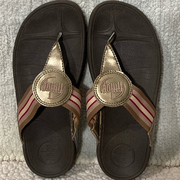 FITFLOP Oasis Brown Platform Wedge Thong Flip Flops Workout Walk Sandals - Sz 6 - Picture 6 of 13